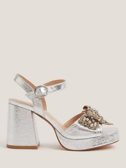 Monsoon Arla Jewel Bow Platform Heels, Silver, Silver
