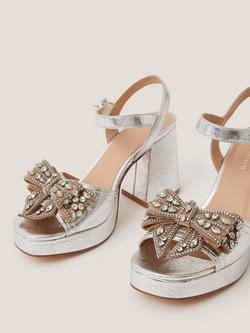 Monsoon Arla Jewel Bow Platform Heels, Silver - view 2, Silver