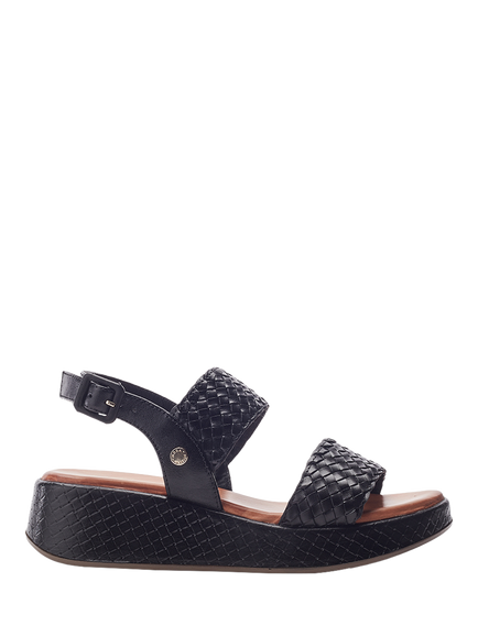 Moda in Pelle Kaccia Woven Strap Leather Sandals, Black, Black
