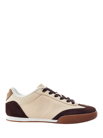 Moda in Pelle Aromaa Porvair Lace Up Trainers, Taupe, Taupe