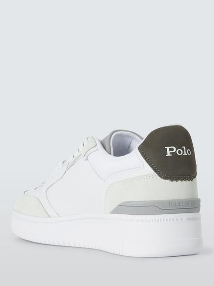 Polo Ralph Lauren Open Master Leather Trainers, White Grey - view 2, White Grey