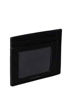 Calvin Klein Emblem Leather Card Holder, Black - view 2, Black
