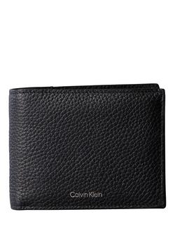 Calvin Klein Foil Embossed Trifold Leather Wallet, Black, Black