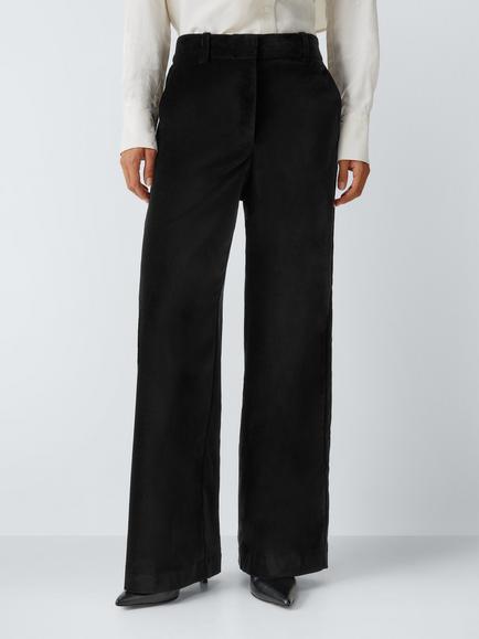 John Lewis Wide Leg Cotton Rich Velvet Trousers, Black, Black