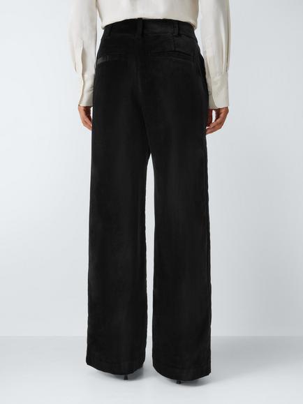 John Lewis Wide Leg Cotton Rich Velvet Trousers, Black - view 2, Black