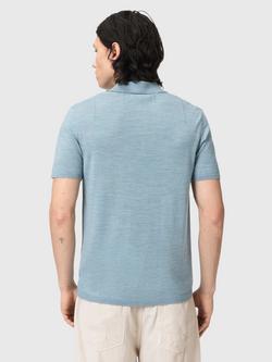 AllSaints Mode Merino Wool Polo Shirt, Blue - view 2, Blue