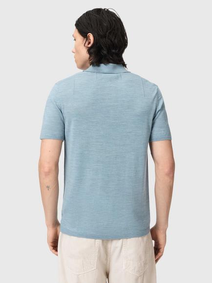 AllSaints Mode Merino Wool Polo Shirt, Blue - view 2, Blue