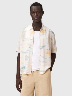 AllSaints Breezer Boxy Short Sleeve Printed Shirt containing LENZING™ ECOVERO™ Viscose, Yellow Mid, Yellow Mid