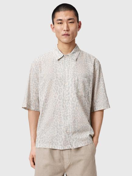 AllSaints Cruz Leo Oversized Short Sleeve Shirt, Candy Yellow, Candy Yellow