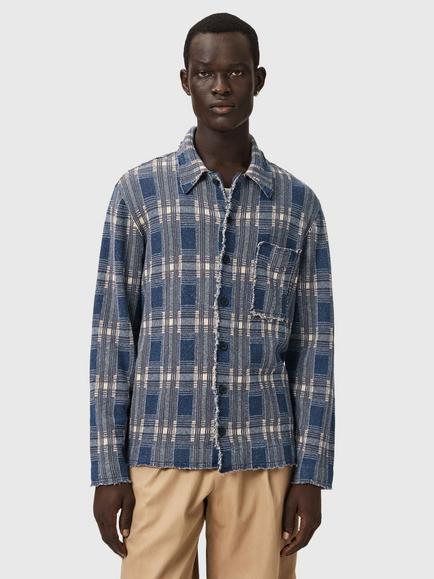 AllSaints Solmar Check Cotton Blend Knit Cardigan, Blue, Blue