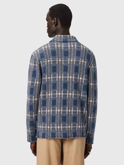 AllSaints Solmar Check Cotton Blend Knit Cardigan, Blue - view 2, Blue