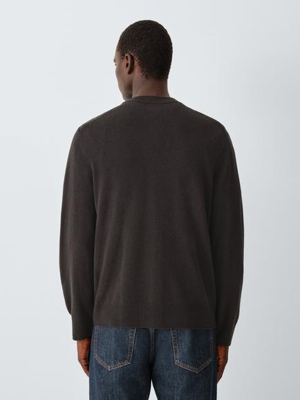 John Lewis Merino Wool with Cashmere Argyle Check V-Neck Cardigan, Brown - view 2, Brown