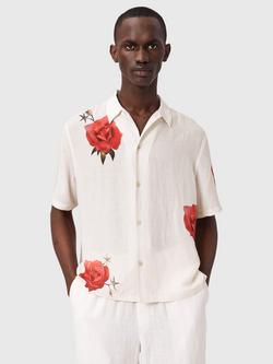 AllSaints Fleur Fazed Boxy Short Sleeve Shirt containing LENZING™ ECOVERO™ Viscose, Ecru