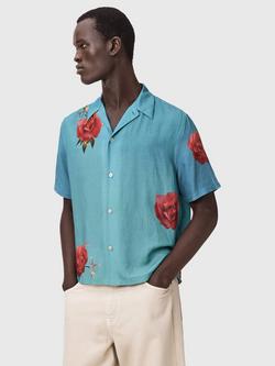AllSaints Fleur Fazed Boxy Short Sleeve Shirt containing LENZING™ ECOVERO™ Viscose, Anker Blue