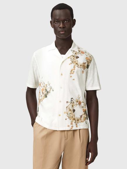 AllSaints Fleur Oversized Short Sleeve Shirt containing LENZING™ ECOVERO™ Viscose, Ecru, Ecru
