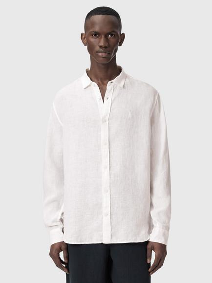 AllSaints Loom Relaxed Fit Linen Shirt, White