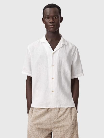 AllSaints Sepal Boxy Linen Short Sleeve Shirt, White, White