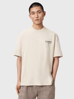 AllSaints Dreamer Cotton Loose Fit Short Sleeve Logo T-Shirt, Powdered Green, Dusk White