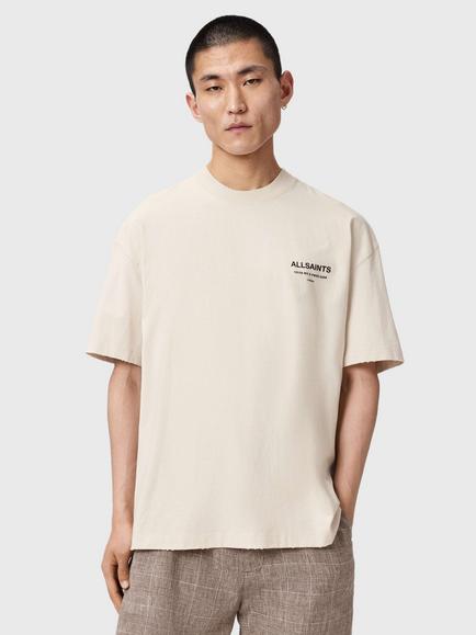 AllSaints Dreamer Cotton Loose Fit Short Sleeve Logo T-Shirt, Powdered Green, Dusk White