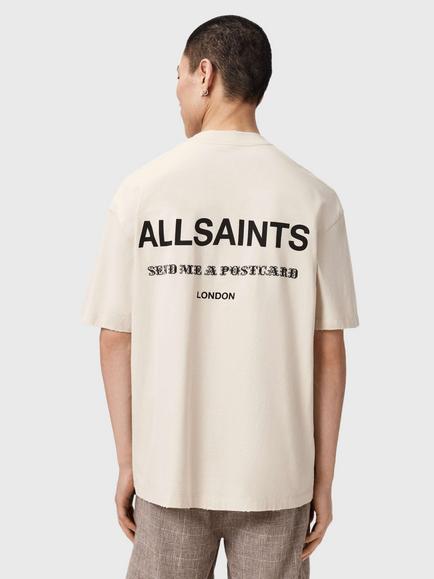 AllSaints Dreamer Cotton Loose Fit Short Sleeve Logo T-Shirt, Powdered Green - view 2, Dusk White