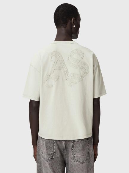 AllSaints Insignia Cotton Loose Fit Short Sleeve Embroidered T-Shirt - view 2, Sea Green