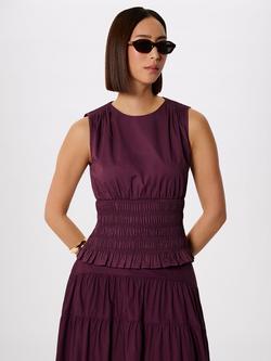 Whistles Shirred Hem Sleeveless Top, Plum, Plum