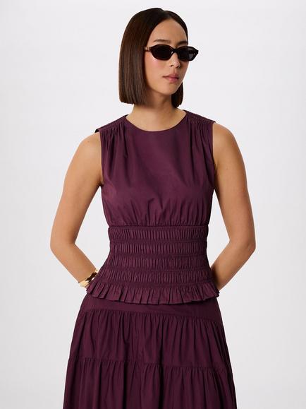 Whistles Shirred Hem Sleeveless Top, Plum, Plum