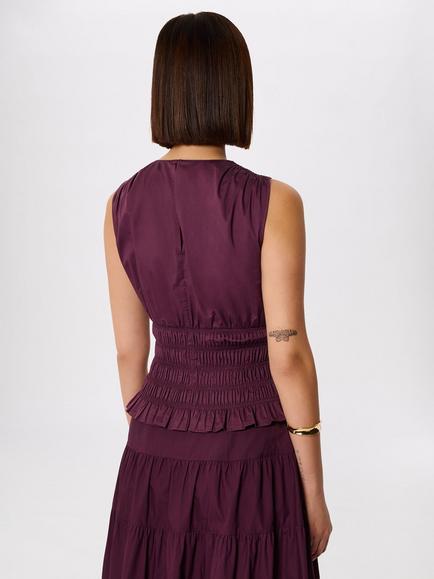Whistles Shirred Hem Sleeveless Top, Plum - view 2, Plum