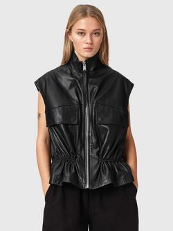 AllSaints Flor Leather Gilet, Black, Black