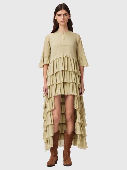 AllSaints Cavarly Short Sleeve High Low Dress, Green, Green