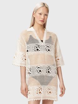 AllSaints Kyra Open Knit Mini Dress, Chalk White, Chalk White