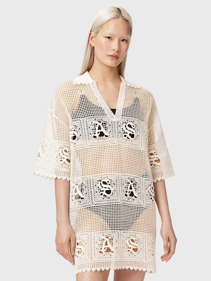 AllSaints Kyra Open Knit Mini Dress, Chalk White, Chalk White