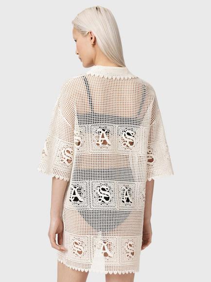 AllSaints Kyra Open Knit Mini Dress, Chalk White - view 2, Chalk White