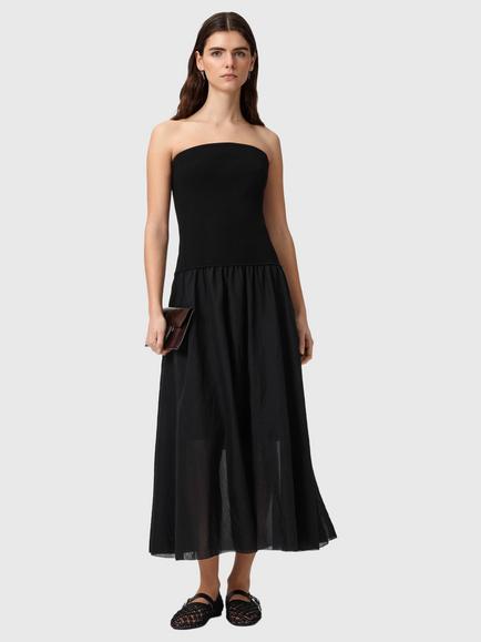 AllSaints Tegan Hybrid Bodycon Maxi Dress containing TENCEL™ Lyocell, Black, Black