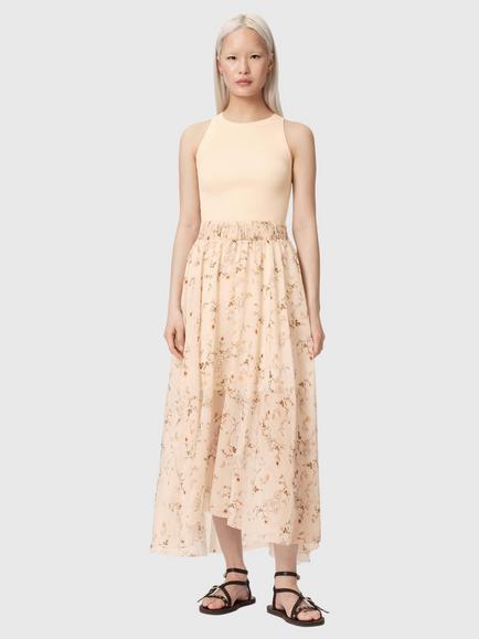 AllSaints Zenia Floral Fit and Flare Dress containing LENZING™ ECOVERO™ Viscose, White, White