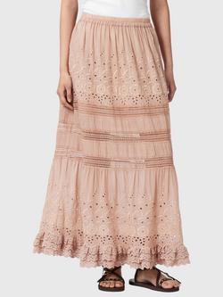 AllSaints Camille Tiered Maxi Skirt, Pink, Pink