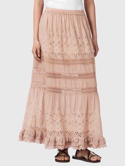 AllSaints Camille Tiered Maxi Skirt, Pink, Pink