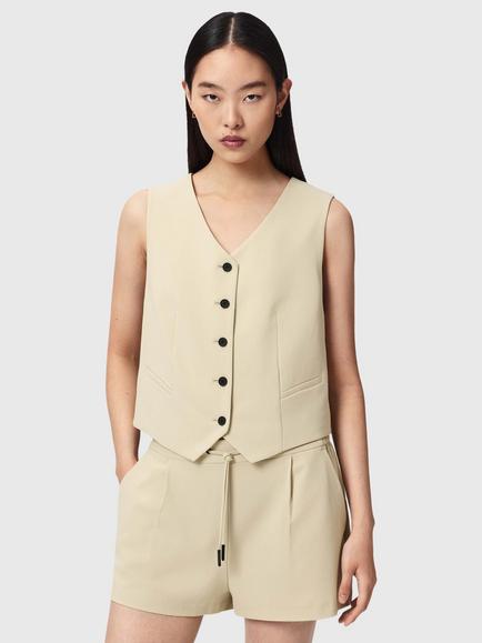AllSaints Aleida Lightweight Tri Waistcoat, Green, Green