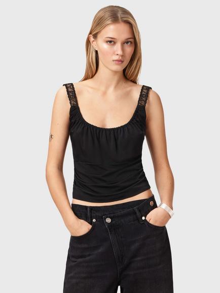 AllSaints Celena Lace Shoulders Camisole, Black, Black
