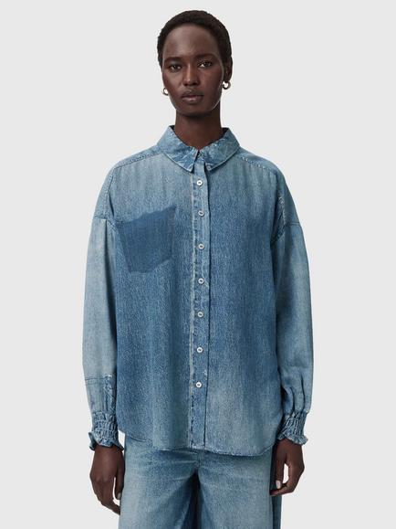 AllSaints Charli Denim Shirt containing TENCEL™ Lyocell, Illusion Indigo, Illusion Indigo