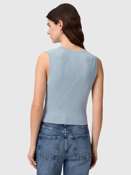 AllSaints Cruz Ribbed Waistcoat containing LENZING™ ECOVERO™ Viscose, Blue - view 2, Blue