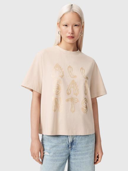 AllSaints Ella Lisa Cotton Beaded T-Shirt, Black, Dove White