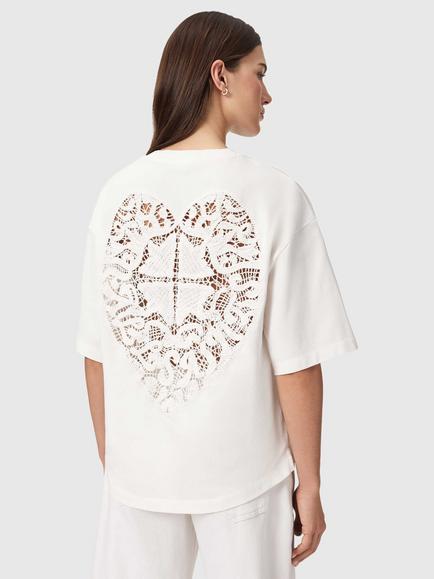 AllSaints Esme Amelie Crochet Back T-Shirt, Black - view 2, Ecru White