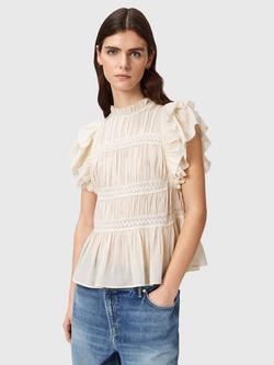 AllSaints Harriet Ruched Relaxed Fit Top, Dove White, Dove White