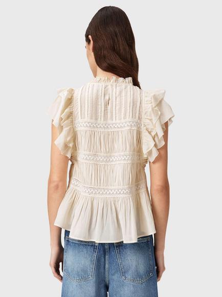 AllSaints Harriet Ruched Relaxed Fit Top, Dove White - view 2, Dove White