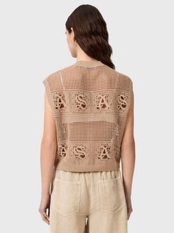 AllSaints Kyra Open Knit Waistcoat, Plaster Pink - view 2, Plaster Pink