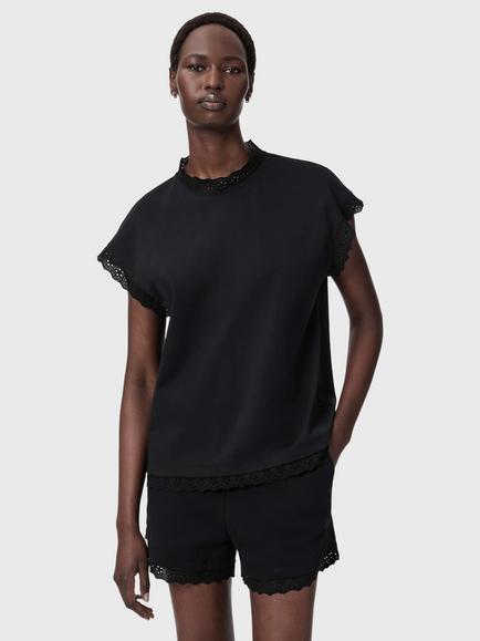 AllSaints Lele Lace Edge Top, Black
