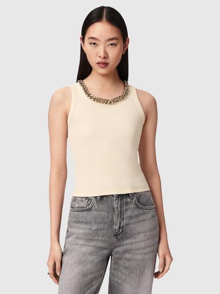 AllSaints Lucy Ribbed Vest containing TENCEL™ Modal, White, White