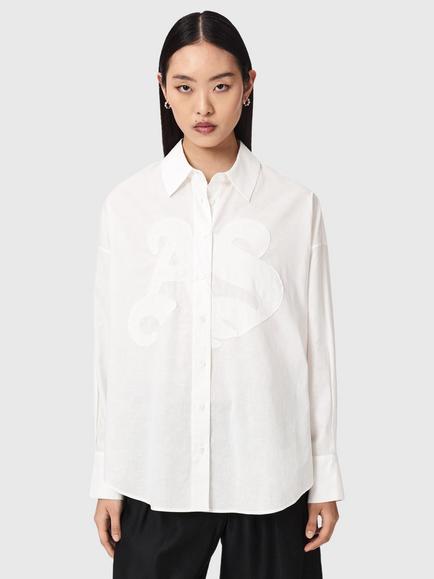 AllSaints Sparrow AS Embroidered Linen Blend Shirt, White, White