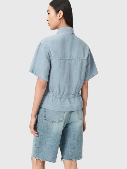 AllSaints Tove Linen Blend Short Sleeve Shirt containing TENCEL™ Lyocell - view 2, Light Blue